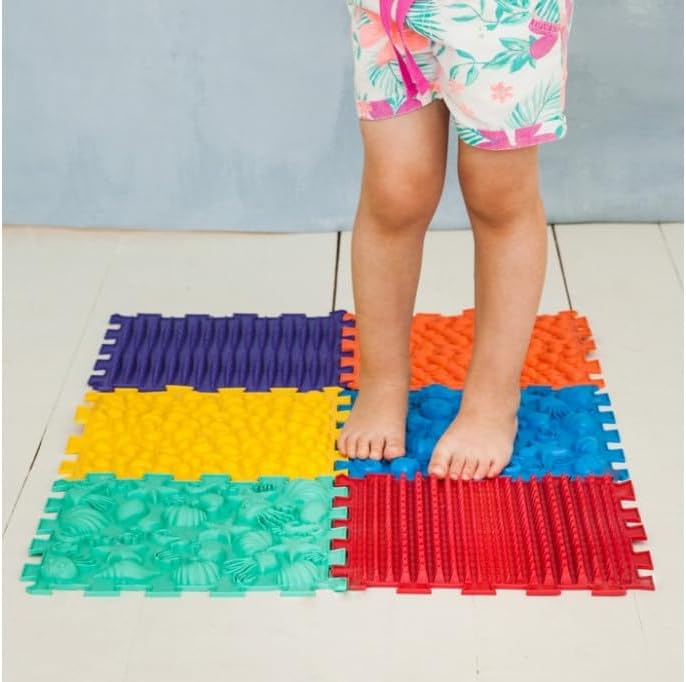 Massage Orthopedic Puzzle Floor Mat for Kids Flat Feet Prevention Sea Theme 6 Elements,Red, Blue, Yellow, Green