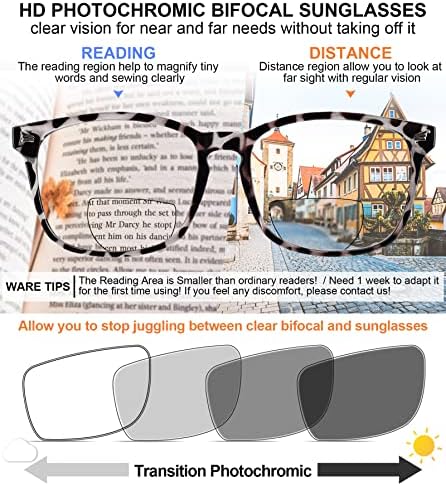 MARE AZZURO Photochromic Bifocal Reading Glasses Women Blue Light Blocking Square Readers Sunglasses 1.00 1.50 2.00 2.50 3.00 3.50 4.0 (Leopard, 1.0)