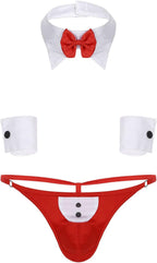 YiZYiF Mens Adult 4 Pcs Maid Cosplay Tuxedo Bow Tie Outfits Lingerie Set Gentlamen Costume