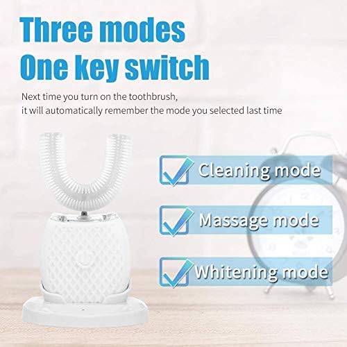 Maybuy Ultrasonic Automatic Toothbrush, Ultrasonic U-Shaped Toothbrushes for Adult, 360° Electric Sonic Tooth Brush with Automatic Timer, Wireless Charging Teethbrush Kit for Travel Or Home (White)