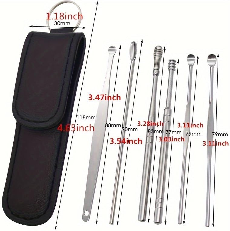 6-Piece Stainless Steel Ear Picking Set – Portable Keychain Ear Wax Cleaning Tools, Reusable Ear Spoon Kit for Precise Earwax Removal & Hygiene (Yellow)