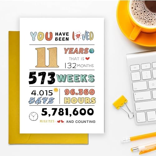 Cute 11th Birthday Card for Boys Girls, Ideal eleven Year Old Birthday Card Gift for Son Daughter Grandson Granddaughter, Happy Birthday Card for 11 Years Old Children, 11Th Birthday Decoration