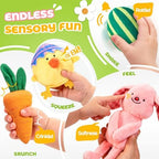 JoyCat Baby Easter Basket, Easter Gifts for Baby Girl Boys Toddlers Kids, 6 PCS Plush Sensory Playset with Bunny Chick Egg Carrot Tulip Toys, Rattle, Squeaker & Crinkle Plush Toys, Easter Egg Hunt