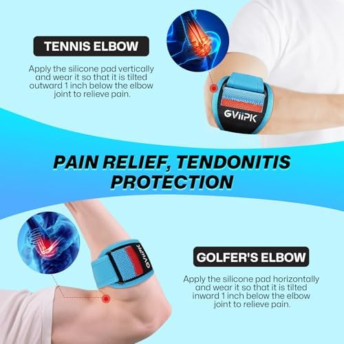 Gviipk 2026 Elbow Brace for Tendonitis and Tennis Elbow for Women Men, Breathable Tennis Elbow Strap with Compression Pad for Pain Relief, Adjustable Forearm Brace with Pressure Warning Design - 1Pack