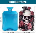 Hot Water Bottle with Cover 2L Rose Skull Gothic Skeleton Hot Water Bag for Pain Relief Period Cramps, Winter Warmer