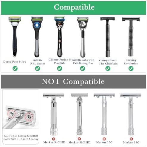 Linkidea Stainless Steel Razor Stand, Deluxe Men's Travel Shaver Holder, Shaving Support Compatible with Long Handle Safety Razor, Fusion 5, ProShield, NFL Series (Silver/Polished Chrome)