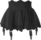 Women High Waist Lace Bandage Sexy Mini Skirt Garter Belt Adjustable Short Dress with Four-Breasted Ladies Lingerie Stockings(Black,Large)