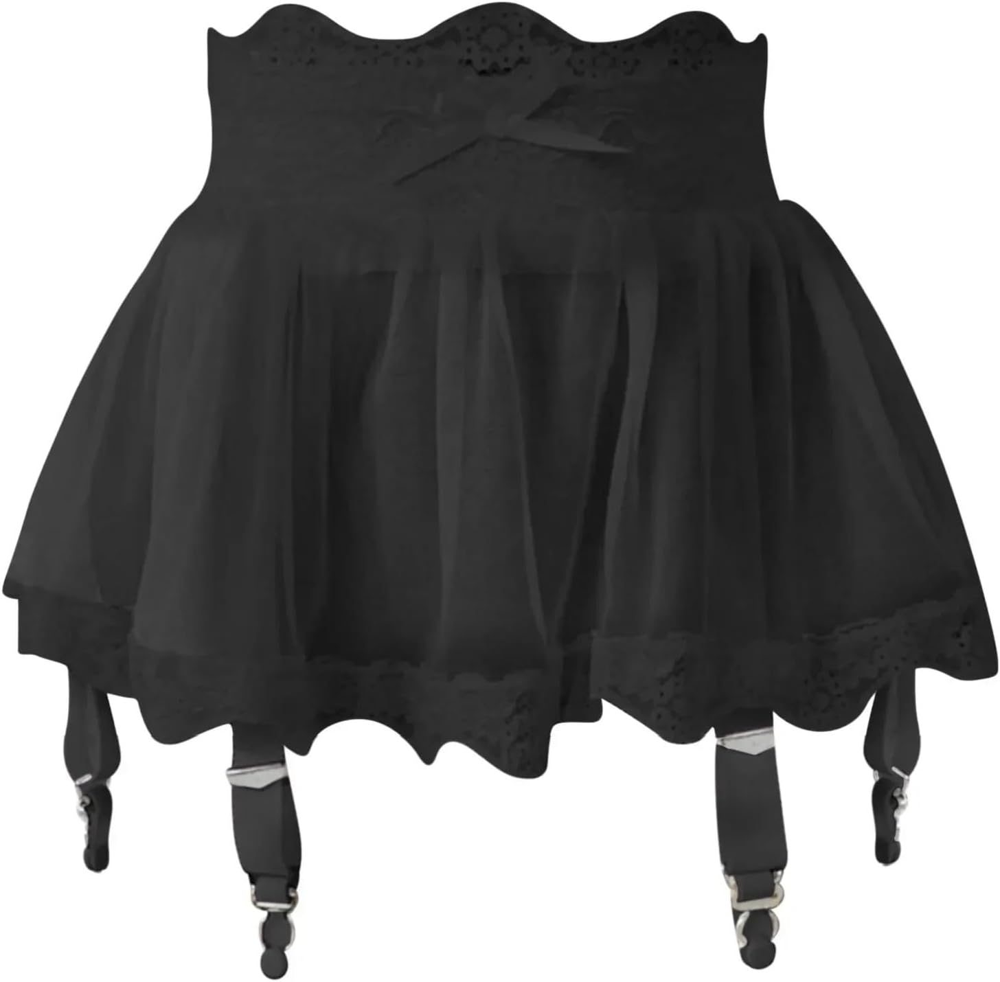 Women High Waist Lace Bandage Sexy Mini Skirt Garter Belt Adjustable Short Dress with Four-Breasted Ladies Lingerie Stockings(Black,Large)