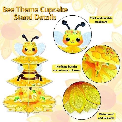 Bee Birthday Party Decorations 3 Tier Bee Cupcake Stand Honeycomb Cupcake Stand Sunflower Decor for Birthday Party Decorations