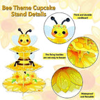 Bee Birthday Party Decorations 3 Tier Bee Cupcake Stand Honeycomb Cupcake Stand Sunflower Decor for Birthday Party Decorations