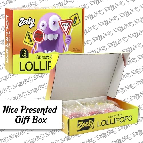 Street Sign Party Lollipops Individually Wrapped - 12 Safety Lollipops Candy Suckers for Car Themed Party Favors, Transportation Birthday, New Driver Party - Road Sign Traffic Sign Lollipops