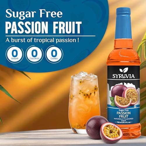 Syruvia Sugar Free Passion Fruit Flavored Syrup for Drinks, Cocktails, Lemonades, Iced Teas and Desserts – 25.4 fl oz, With Pump