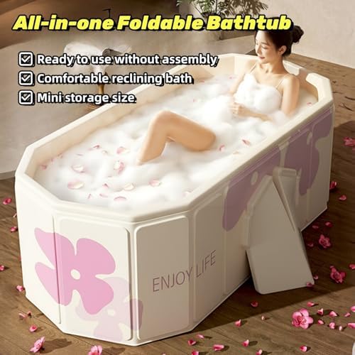 Foldable Bathtub for Adult 59'in Foldable Collapsible tub Portable Bathtub for Bathroom Folding SPA Tub for Shower Stall, Ideal for Small Spaces Folding Tub (White, XL: 47"L x 33.8"W x 19.5"H)