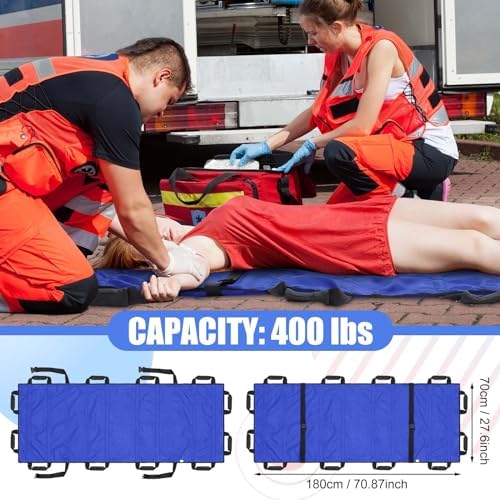 2 Pcs 72" x 27" Portable Transport Stretcher Medical with 12 Rubber Foam Handles Folding for Emergency Lightweight Patient and Animals Transport for Rescue First Aid(Blue)