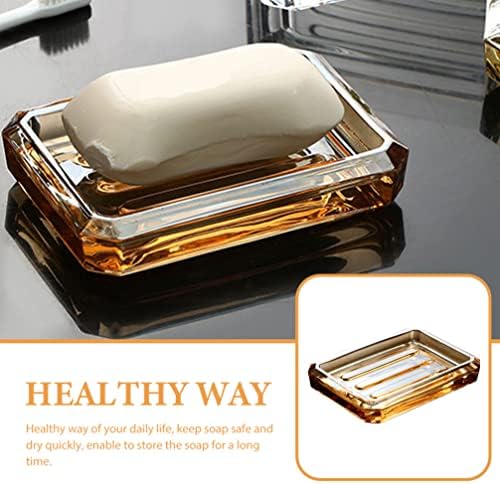 Zerodeko Wear-Resistant Decorative Soap Box Vintage Amber Glass Soap Dish Drainage for Bathroom Kitchen Compact