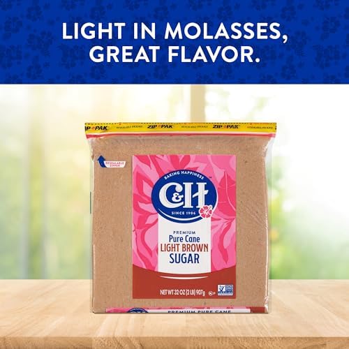 C&H® Light Brown Sugar, 2 lb Zipper Bag (2-Pack) - Ideal Sugar for Baking and Desserts - Includes Bonus Recipe Card