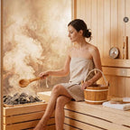 Sauna Accessories Kit 6PCS,Handcrafted from Canadian Premium Red Cedar Wood,Sauna Bucket and Ladle Set with Thermo-Hygrometer, Sand Timer, Brush, Exfoliating Stone – Sauna Gift Set for Home Steam Room