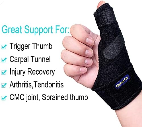 Trigger Thumb Splint - Thumb Spica Support Brace Stabilizer for Pain, Sprains, Arthritis, Tendonitis (Right Hand or Left Hand) (Black)
