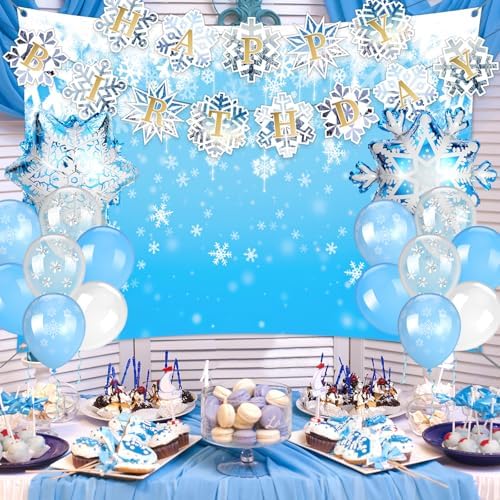 PHOGARY Snowflakes Backdrop, Winter Wonderland Backdrop Photoshoot, Snowflake Frozen Birthday Party Decorations for Winter Background Snow Photography Backdrop