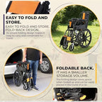 Lightweight Wheelchair with Swing-Away Footrests and Flip-Back Arms, Portable Folding Transport Wheelchair or Adults & Seniors with Brake for Storage and Travel Use, 17 Inch Seat,300 Lbs (Black)