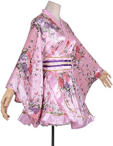Kimono Costume Adult Japanese Geisha Floral Patten Gown Blossom Bathrobe Sleepwear With Obi Belt