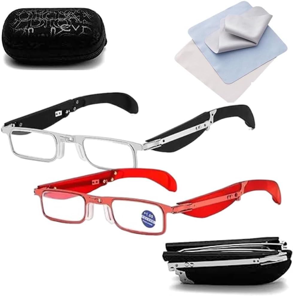 Upgraded Foldable Anti-Blue Light Reading Glasses with Case,Portable Foldable Reading Glasses for Men Women, Anti Eyestrain