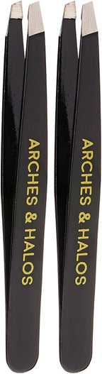 Arches & Halos Surgical Stainless Steel Eyebrow Tweezers - Groom, Pluck and Precisely Shape Brows - Ophthalmologist and Dermatologist Tested - 1 Pc (Pack of 2)