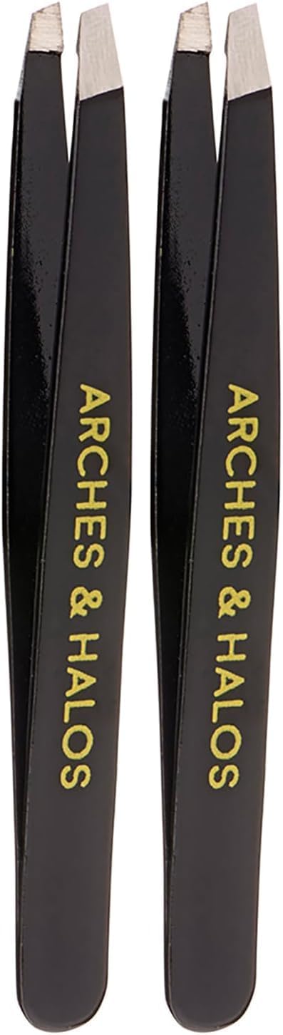 Arches & Halos Surgical Stainless Steel Eyebrow Tweezers - Groom, Pluck and Precisely Shape Brows - Ophthalmologist and Dermatologist Tested - 1 Pc (Pack of 2)