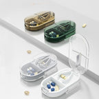 Plastic Pill Box with Splitter, Compact Medication Organizer and Splitting Tool (Green)