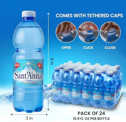 Sant'Anna Frizzante Sparkling Natural Mineral Water, 16.9 Fl Oz (24-Pack) | Pure Italian Alps Mountain-Fresh Drinking Water | Natural Functional Drink | Sodium-Free Mineral in BPA-Free Bottles