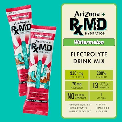 Arizona Rx MD Hydration Watermelon - Drink Mix - 920mg of Electrolytes - 0.45 oz Powder Sticks (Pack of 6)