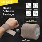 OK TAPE 12 Rolls Self Adhesive Bandage Wrap, Elastic Athletic Tape, Self Stick Bandage Tape, Vet Wrap, Medical Wrap for Wrist, Feet, 2" x 5 Yards - Brown