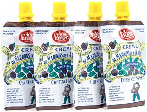 Clement Faugier Chestnut Spread From France 3oz (Pack of 4) Chestnut Jam Pouch | Creme De Marron Chestnut Puree | Chestnut Paste French | Gourmet Chestnut Cream, Kosher | Produced For Gourmanity