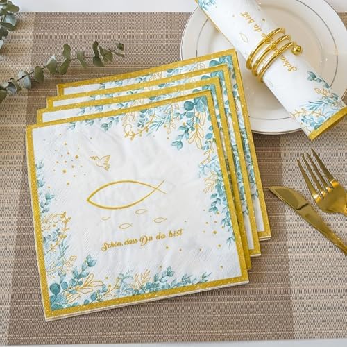 Baptisms Confirmation Party Napkins Paper Featurings Delicate Eucalyptuses Fish Artwork for Christening, Communion Communion Ceremony Napkins
