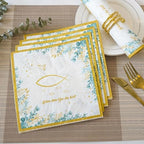 Baptisms Confirmation Party Napkins Paper Featurings Delicate Eucalyptuses Fish Artwork for Christening, Communion Communion Ceremony Napkins
