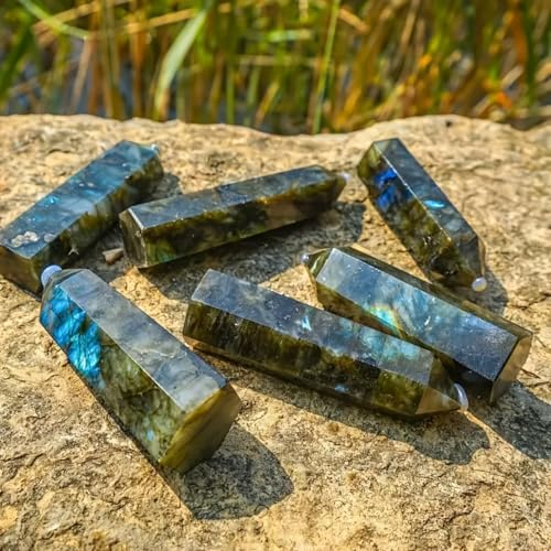 Labradorite Crystal Wand 3-4 Inches 6 Faceted Single Point Prism Natural Quartz Stone for Meditation Reiki Chakra Healing Therapy Home Decor Gift
