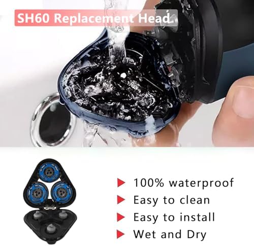SH60 Replacement Blades Series 6000 Compatible with Philips Norelco 6000 Replacement Heads,for Series 6000 Electric Shaver Razors Blades S6850/85,S6880/81,S6810/82 etc Model,With Cleaning Brush