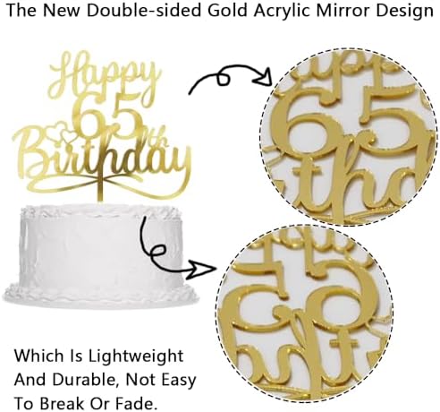Sleyberoy Acrylic Happy 65th Birthday Cake Topper- Hello 65,Cheers to 65 Years,65th Anniversary/Birthday Party、 men and women Happy Sixty-five Birthday Selected cake decoration(65th)