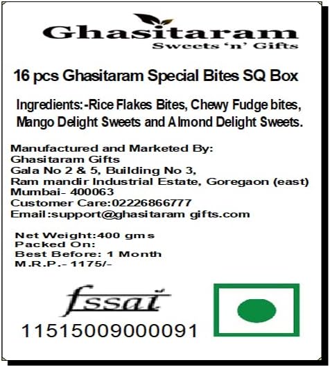 Ghasitaram Gifts Diwali Gifts Diwali Sweet - 16 pcs Ghasitaram Special Bites SQ Box