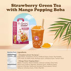 O’s Bubble Peach Green Tea – DIY Boba Kit with 3 Peach Syrup Packs & 3 Mango Popping Boba – Make Fruity Bubble Tea at Home – 3 Servings Included (Strawberry Green Tea)