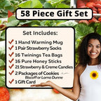 Tea Cookie and Honey Gift Set Sampler Basket with Candy Care Package Get Well Soon for Women Mom Best Friend Birthday Ideas After Surgery Thinking Of You Strawberry Themed Box