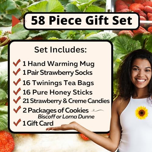 Tea Cookie and Honey Gift Set Sampler Basket with Candy Care Package Get Well Soon for Women Mom Best Friend Birthday Ideas After Surgery Thinking Of You Strawberry Themed Box