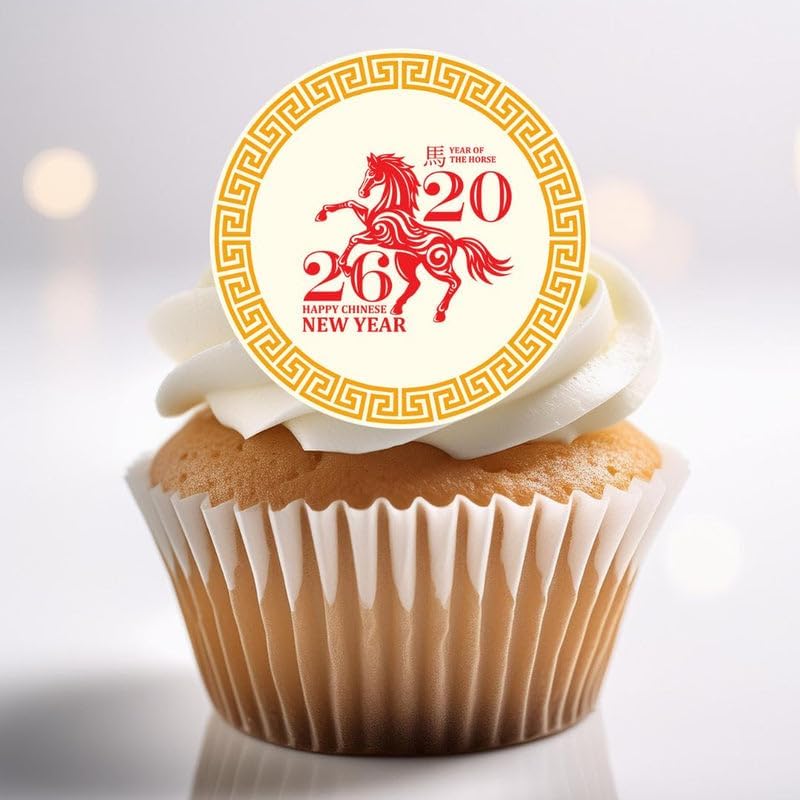 Chinese New Year 2026 Edible Cupcake Toppers Year of the Horse Cake Decorations