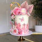 17 PCS Flower Cake Toppers Boho Cake Toppers Butterfly Cake Decorations with Light Artificial Roses Eucalyptus for Wedding Birthday Supplies (Light Pink)
