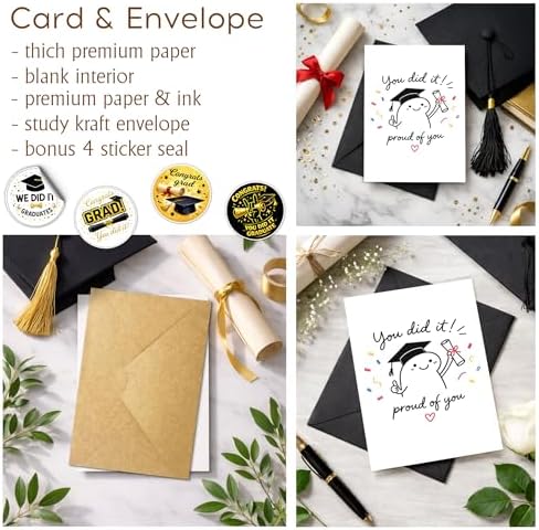 You Did It Proud Of You Card, Cute Graduation Congratulations Card, Funny Encouragement Card for Graduate Son Daughter Friend, Well Done Gift, Passed Exam New Job Card with Envelope