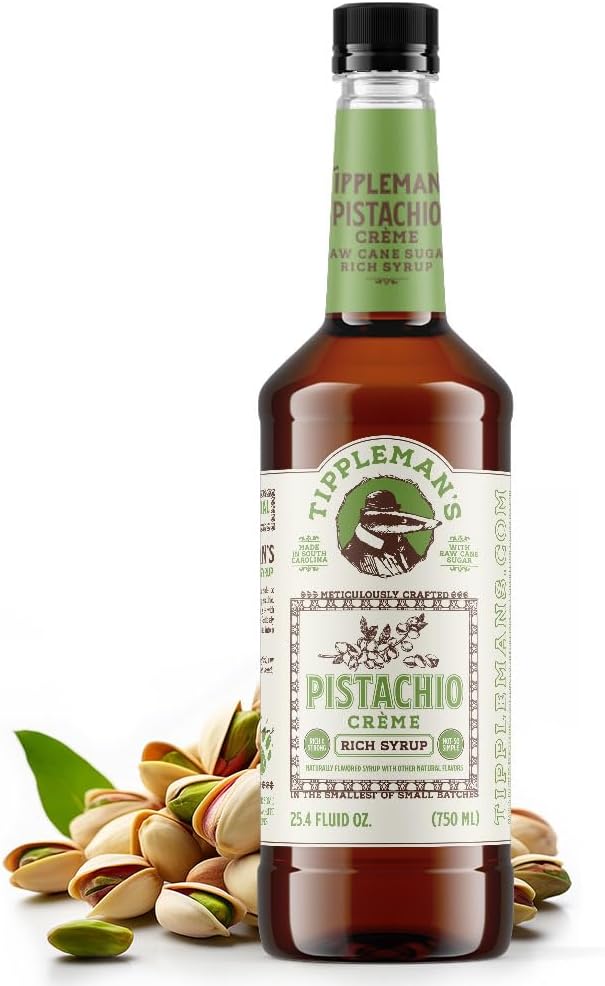 Tippleman's Pistachio Créme Coffee Syrup - Made with Raw Cane Sugar - No Green Artificial Coloring - Perfect for Lattes & Cold Brew, Fits Pump - 750ml