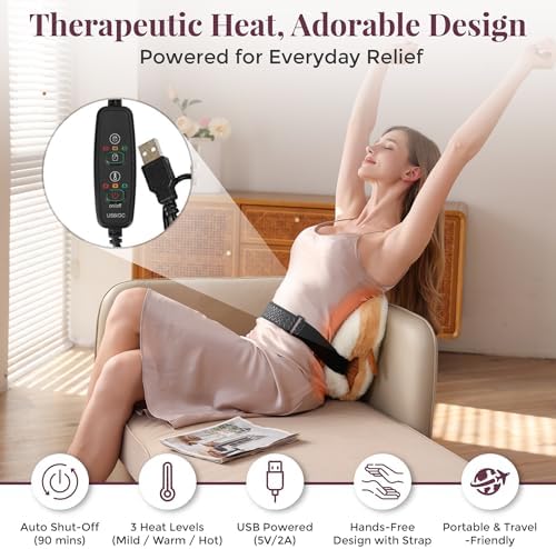Cute Heating Pad for Period Cramps Menstrual Pain Relief, Soft Cuddly Large 14" Hot Plush Toast USB Electric Heat Pads, Back & Lumbar Pain Relief Pillow Stuffed Animals Gifts for Women Teen Girls