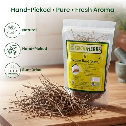 Foodherbs Dried Vetiver Roots | 50 Gms | Khus Khus | Vetiveria Zizanoides | Lavancha | Ramacham | Natural Coolant | Hand-Picked | Thanks Giving