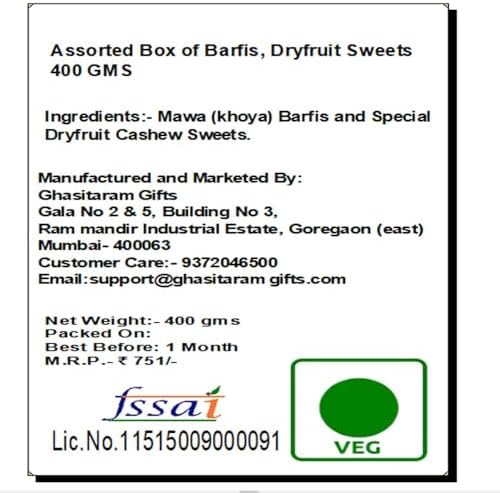 Ghasitaram Gifts Diwali Gifts Diwali Sweet - Assorted Box of Barfis, Dryfruit Sweets 400 GMS