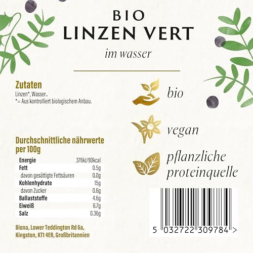 Biona Organic Lentils Vert 400g - Pack of 6